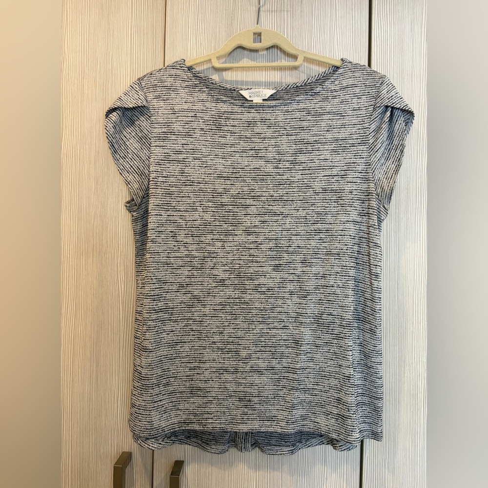 Market & Spruce Petite Large Black White Knit Top Button Back Stretch